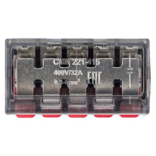Клемма строительно-монтажная СМК 221-415 с рычагом 5 отверстий 0.2-4.0кв.мм (блист.20шт) PROxima EKF plc-smk-221-415b-20 фото 4