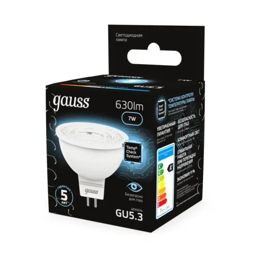 Лампа светодиодная Black 7Вт MR16 софит 4100К нейтр. бел. GU5.3 630лм GAUSS 101505207 фото 3