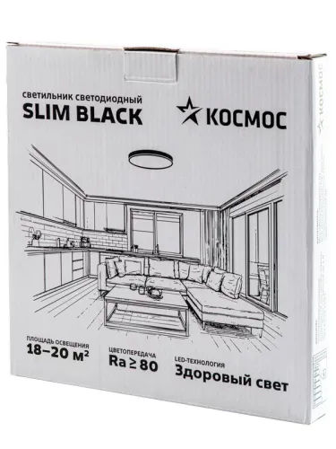 Светильник светодиодный SLIM BLACK 38Вт 4500К IP40 2650лм 230В 400х25мм КОСМОС KSlim38w_B4500K фото 2