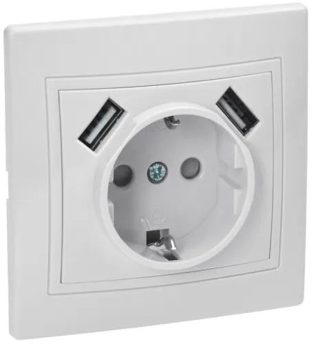Розетка 1-м СП Кварта РЮш10-1-КБ 16А USBх2 2.1А с заземл. бел. GENERICA KV-R14-16-U2-K01