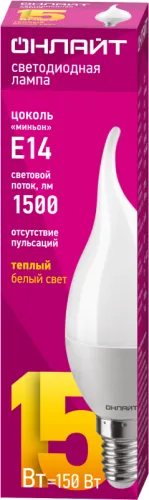 Лампа светодиодная 90 621 OLL-FC37-15-230-2.7K-E14-FR свеча на ветру ОНЛАЙТ 90621 фото 2