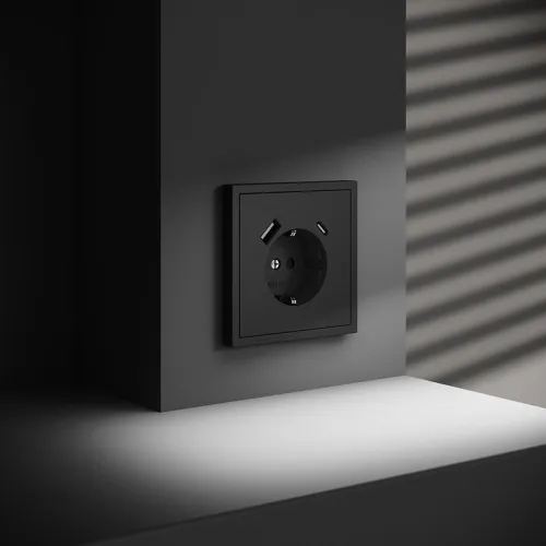 Розетка 1-м СП S70 16А с USB A+С с заземл. защ. шторки механизм черн. матов. Voltum VLS040508 фото 6