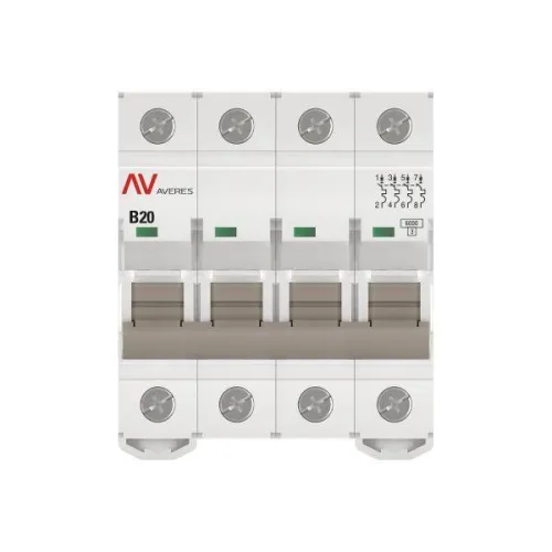 Выключатель автоматический модульный 4п B 20А 6кА AV-6 AVERES EKF mcb6-4-20B-av фото 3