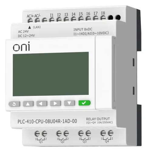 Модуль ЦПУ ПЛК 410 4 DI 4 UI (0-10 В/DI) 4 RO 12В-24В DC или 24В AC с Ethernet портом с экраном ONI PLC-410-CPU-08U04R-1AD-00 фото 3