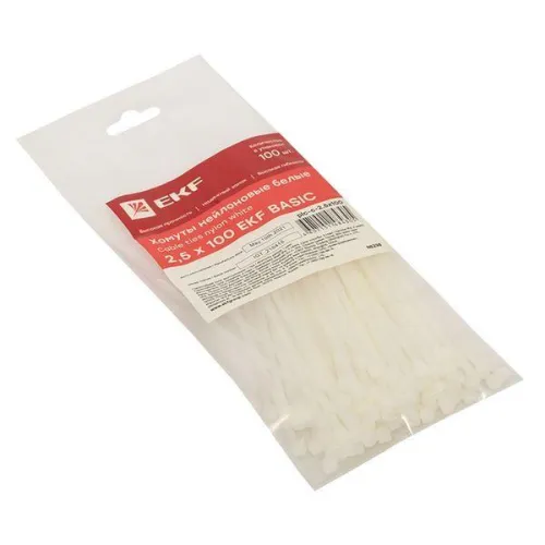 Хомут кабельный 2.5х100 нейл. бел. (уп.100шт) EKF plc-c-2.5x100 фото 4