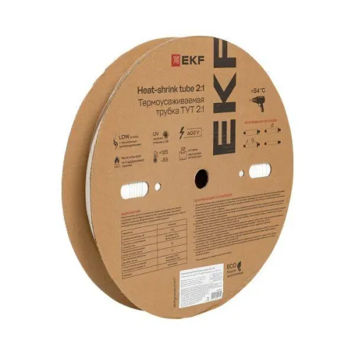 Трубка термоусадочная ТУТ нг 30/15 бел. (уп.50м) EKF tut-30-w