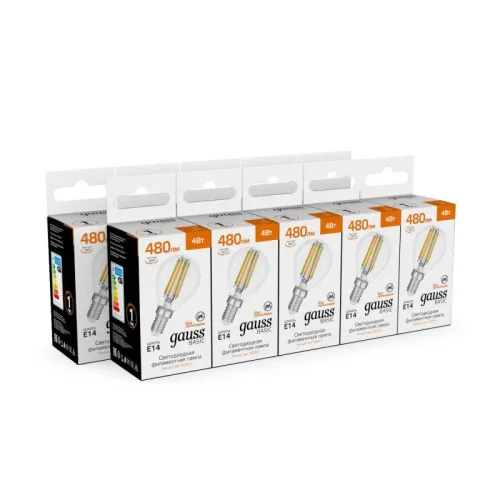 Лампа светодиодная филаментная Basic Filament 4Вт Шар 3000К E14 480лм GAUSS 50512142 фото 5