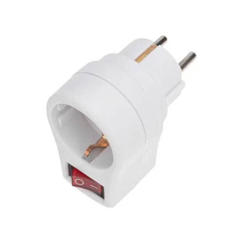 Адаптер сетевой 16А с выключателем с заземл. защ. шторки бел. Rexant 11-1084 фото 2