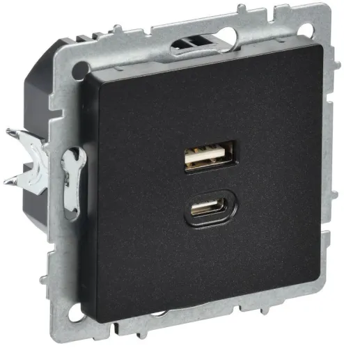 Розетка СП BRITE USB A+C 45Вт высокоск. заряд. РЮ11-2-БрЧ черн. IEK BR-U22-045-K02