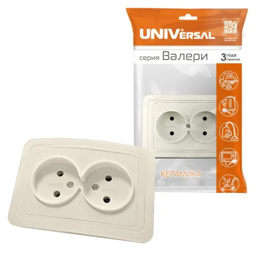 Розетка 2-м СП Валери 16А сл. кость UNIVersal Б-В0102 фото 2