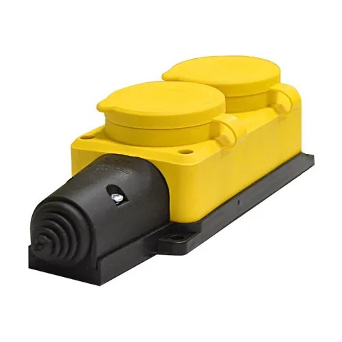 Колодка удлинителя 2-м 1ф с заглушками компакт каучук желт. Universal 3082