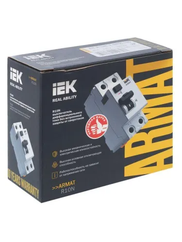 Выключатель дифференциального тока (УЗО) 2п 40А 100мА тип AC ВДТ R10N ARMAT IEK AR-R10N-2-040C100 фото 3