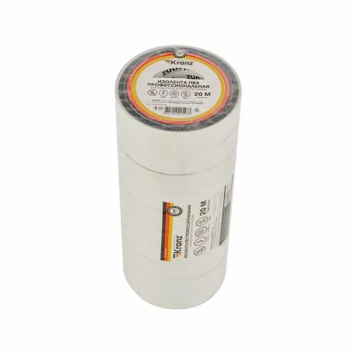 Изолента ПВХ профессиональная 0.18х19мм 20м бел. Kranz KR-09-2801 фото 2