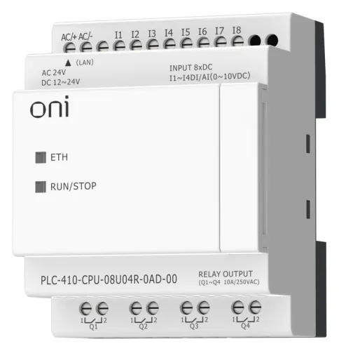 Модуль ЦПУ ПЛК 410 4 DI 4 UI (0-10 В/DI) 4 RO 12В-24В DC или 24В AC с Ethernet портом без экрана ONI PLC-410-CPU-08U04R-0AD-00 фото 3
