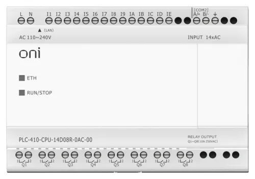 Модуль ЦПУ ПЛК 410 14 DI 8 RO 220В AC с Ethernet портом без экрана ONI PLC-410-CPU-14D08R-0AC-00 фото 2