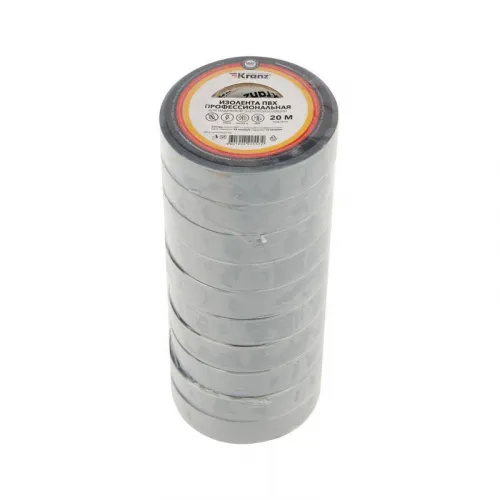 Изолента ПВХ профессиональная 0.18х19мм 20м сер. (уп.10шт) Kranz KR-09-2808 фото 2