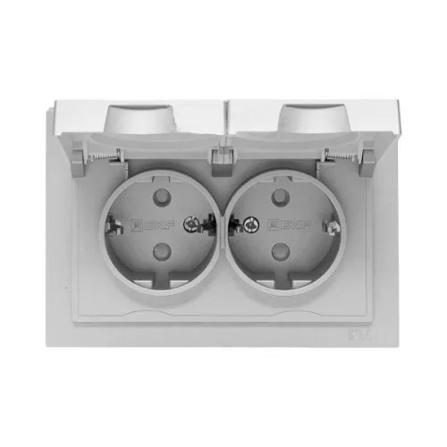 Розетка 2-м СП Эпика 16А IP44 с заземл. защ. шторки с рамкой с крышками механизм алюм. EKF UP1-SOA-211-44 фото 8