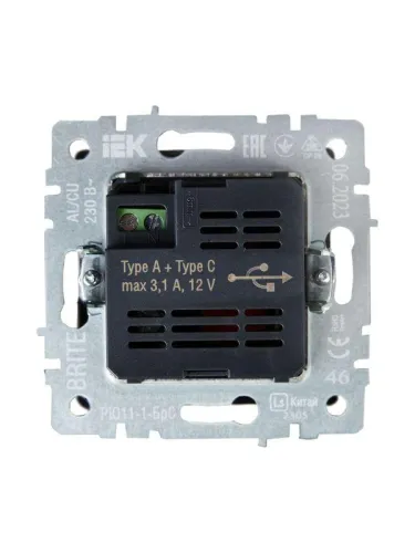 Розетка BRITE USB A+C 18Вт РЮ11-1-БрС механизм сталь IEK BR-U22-018-K46 фото 4