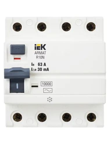Выключатель дифференциального тока (УЗО) 4п 63А 30мА тип AC ВДТ R10N ARMAT IEK AR-R10N-4-063C030 фото 4