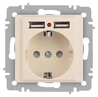 Розетка 1-м СП Accent 6-410-02 16А IP20 250В P+E Schuko + 2хUSB защ. шторки сл. кость Intro Б0063692