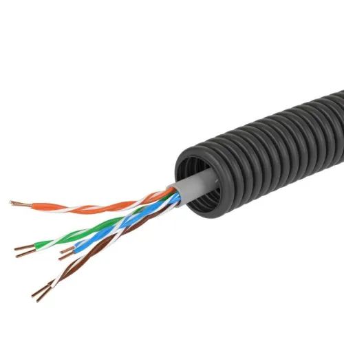 Электротруба ПНД гибкая гофрированная d16мм с кабелем витая пара 5EU/UTP нг(А)-HF (уп.50м) черн. DKC 7EU71650B фото 3