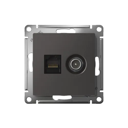 Розетка компьютерная + телевизионная 2-м СП AtlasDesign RJ45 кат.5E + TV механизм базальт SE ATN001489 фото 2