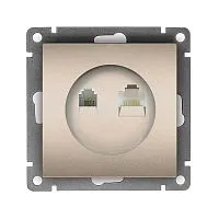Розетка компьютерная + телефонная 2-м СП Афина механизм шампань Universal A0052-Br