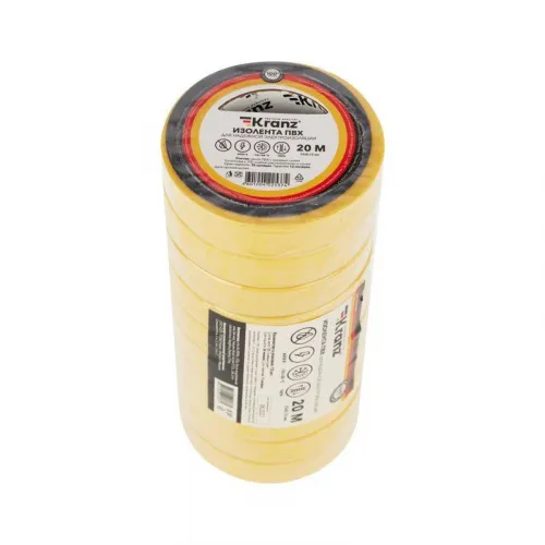 Изолента ПВХ 0.13х15мм 20м желт. (уп.10шт) Kranz KR-09-2602 фото 2