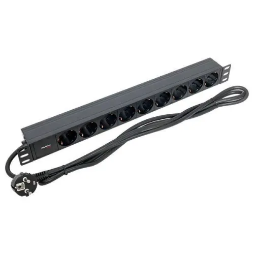 Блок PDU TERACOM PRO 19дюйм 1U 16А/250В 9 роз. Schuko шнур 2м 3х1.5кв.мм вилка Schuko корпус алюм. черн. EKF TRP-HPD-16A-9SH-2MSH фото 3