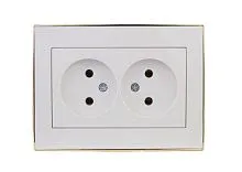 Розетка 2-м СП Rain 16А IP20 без заземл. с зол. боковой вставкой керамика бел. LEZARD 703-0226-128