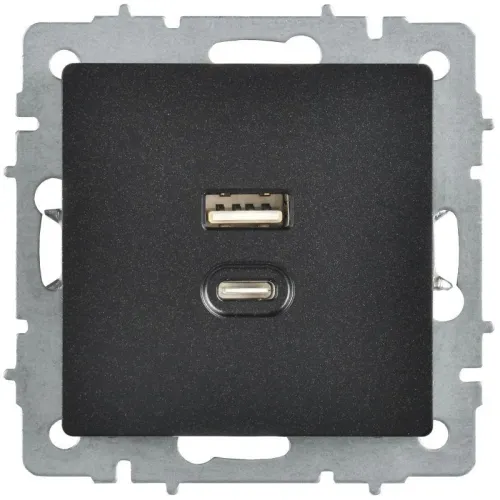 Розетка СП BRITE USB A+C 45Вт высокоск. заряд. РЮ11-2-БрЧ черн. IEK BR-U22-045-K02 фото 2