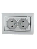 Розетка 2-м СП Mira 16А IP20 без заземл. со вставкой керамика сер. метал. LEZARD 701-1010-128