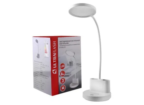 Светильник светодиодный настольный UF-818 C01 6Вт 6000К аккум. 3 ур. яркости) бел. Ultraflash 15162 фото 3