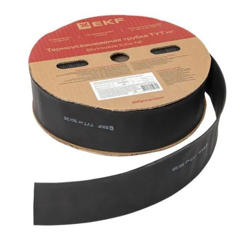 Трубка термоусадочная ТУТ нг 50/25 черн. (уп.50м) EKF tut-50-b фото 3