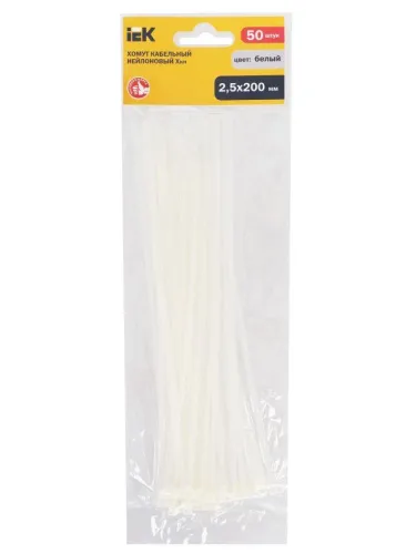 Хомут кабельный 2.5х200 нейл. бел. (уп.50шт) IEK UHH20-D025-200-050 фото 6