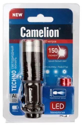 Фонарь LED5135 (LED XPE ZOOM 3 реж 1хLR6 алюм. блистер черн.) Camelion 12915 фото 11
