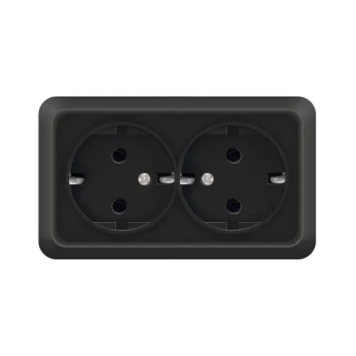 Розетка 2-м ОП Олимп 16А IP20 с заземл. черн. Universal 2216