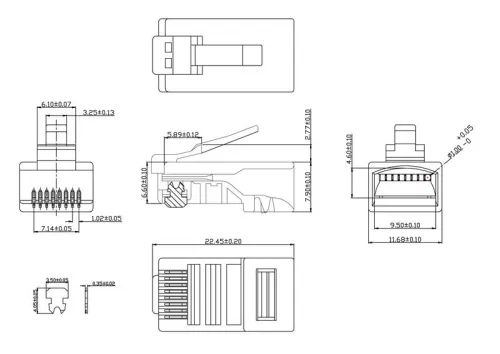 Коннектор RJ45 (8P8C) под витую пару кат.5E универс. для ОЖ и МЖ кабеля для проводников с толщ. по изоляции до 1.05 мм Cabeus 7009c фото 2