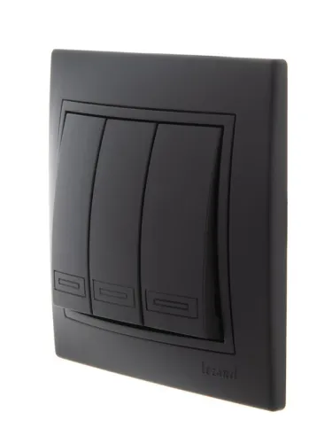 Выключатель 3-кл. 1п СП Mira 10А IP20 со вставкой черн. бархат LEZARD 701-4242-109 фото 3