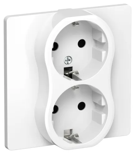 Розетка 2-м СП FLITE РС12-0-К-ФлБ 16А с заземл. без защ. шторок в сборе механизм бел. IEK FI-R21C-16-K01