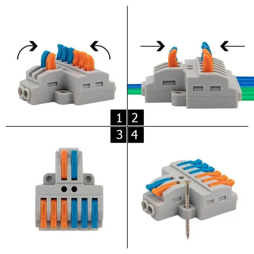 Клемма строительно-монтажная СМК проходная разветвительная 2п с монтажной площадкой 1 ввод 3 вывода на полюс Rexant 07-5234 фото 5
