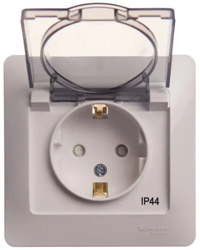 Розетка 1-м СП Glossa 16А IP44 с заземл. защ. шторки с крышкой в сборе бел. SE GSL000148 фото 10