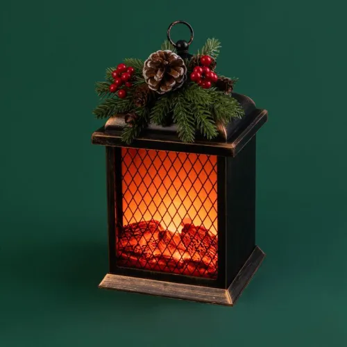 Камин светодиодный Рождество с эффектом живого огня 15х14х26см батарейки 2хС (не в комплекте) и USB бронзовый Neon-Night 511-027 фото 3