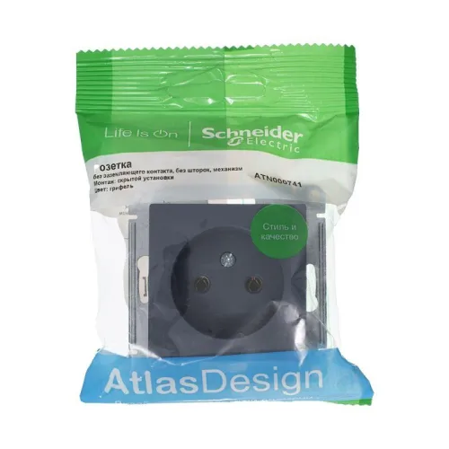 Розетка 1-м СП AtlasDesign 16А IP20 без заземл. без защ. шторок механизм грифель SE ATN000741 фото 6