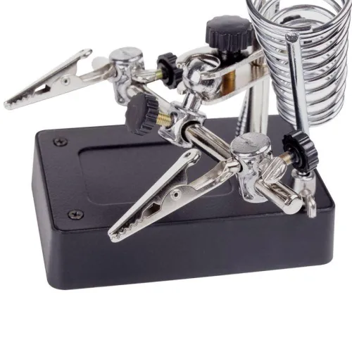 Держатель "третья рука" с лупой х2.5 подставка под паяльник LED подсветка Rexant 12-0250 фото 2