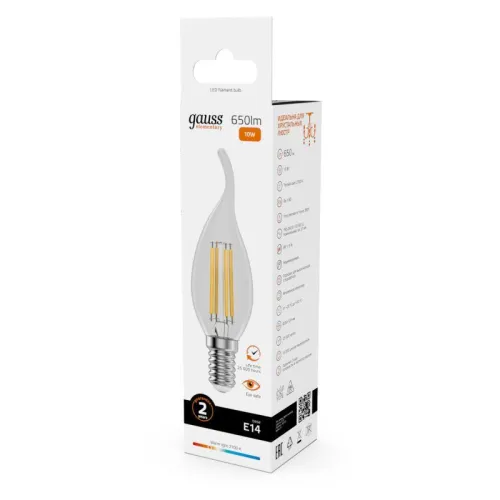 Лампа светодиодная филаментная Filament Elementary 10Вт свеча на ветру 2700К Е14 650лм GAUSS 42110 фото 4