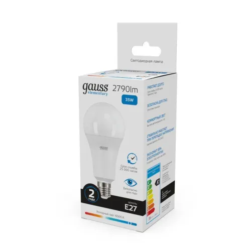 Лампа светодиодная Elementary 35Вт A80 грушевидная 6500К холод. бел. E27 2790лм GAUSS 70235 фото 3