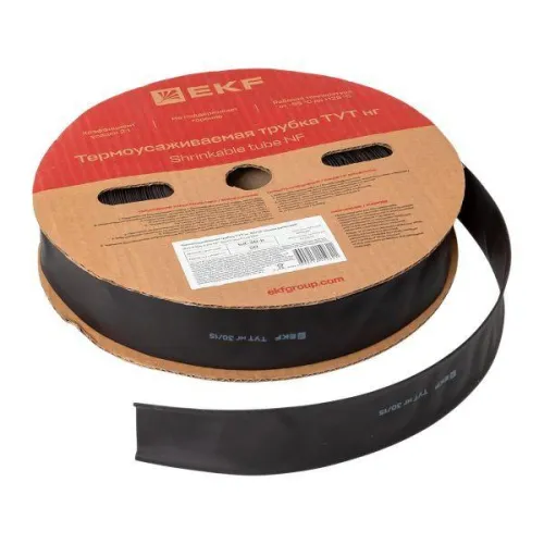 Трубка термоусадочная ТУТ нг 30/15 черн. (уп.50м) EKF tut-30-b фото 4