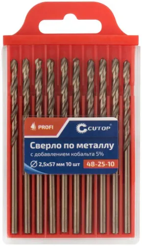 Набор сверл по металлу Profi 2.5х57мм с кобальтом 5проц. (уп.10шт) Cutop 48-25-10 фото 3