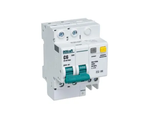 Выключатель автоматический дифференциального тока 2п C 6А 30мА тип AC 4.5кА ДИФ-101 4.5мод. DEKraft 15001DEK
